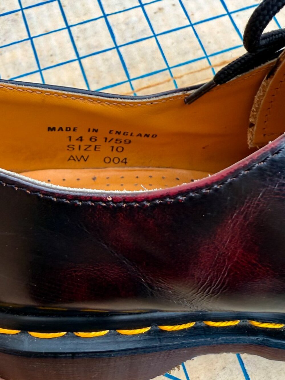 VTG Doc Marten 90s Oxblood Leather Shoe Low Top Oxford Made In England Mens 11 - Picture 10 of 16
